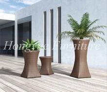 Outdoor brown three pieces rattan flower pot designs