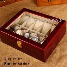 Free Shipping 10 Grids Watches Box Top Red Piano Paint MDF Storage BoxTransparent Skylight Brand Watch Storage Boxes Case W031