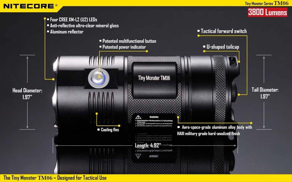 Nitecore TM06 3800 люмен 4 * Cree XM-L2 U2 светодиоды крошечный Монстр + 4 x NL188 аккумулятор (3100 мАч) + Nitecore D4 зарядное устройство