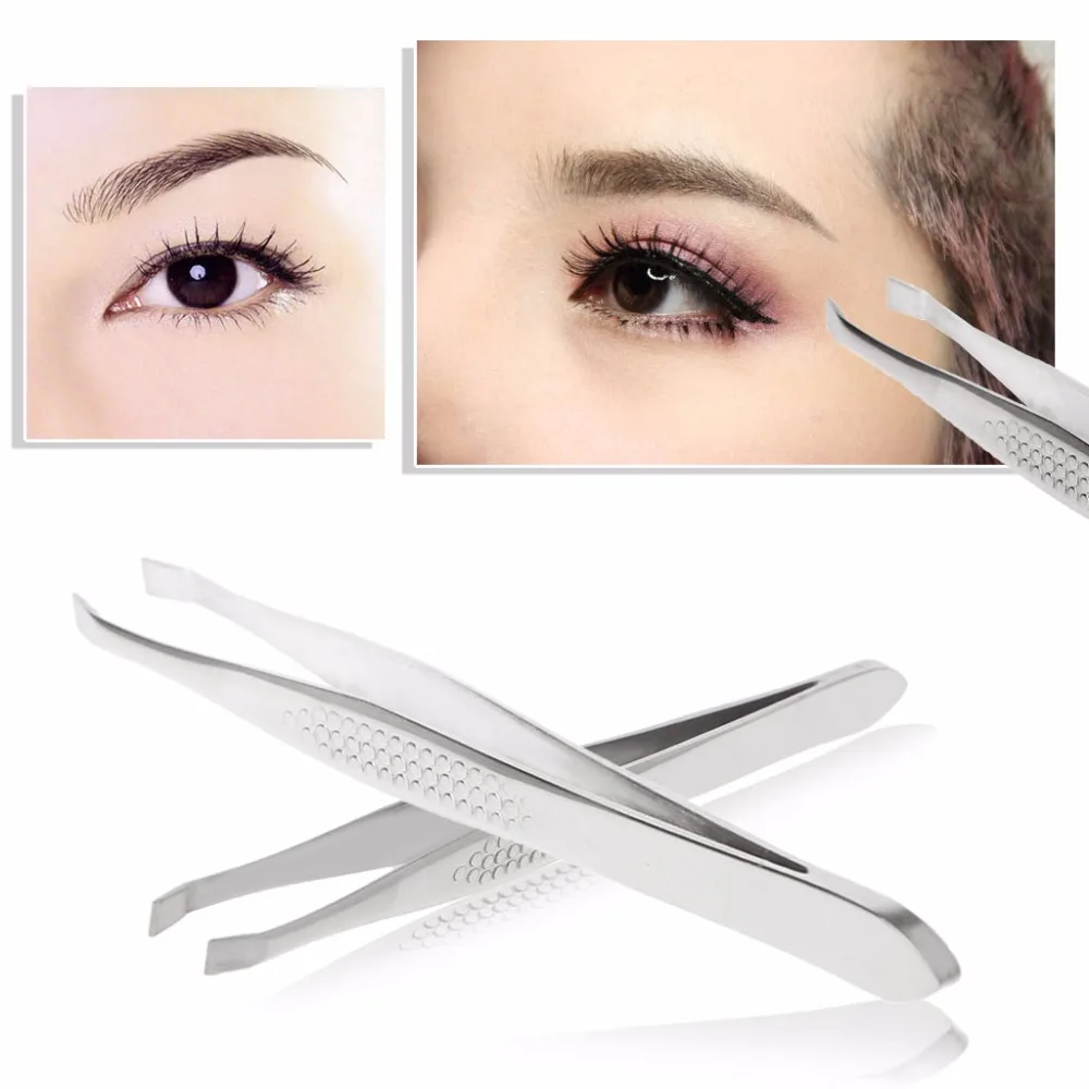 Pro Women Stainless Steel Flat Tip Eyebrow Tweezer Hair Removal Makeup