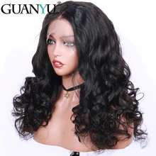Бразильские свободные волнистые 13*4 человеческие волосы на кружевном фронте парики с волосами младенца человеческие волосы на фронте парик предварительно сорванные волосы remy натуральный черный