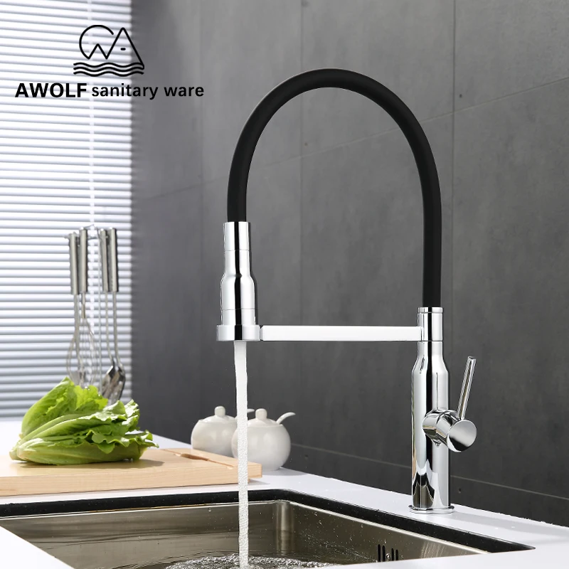 

Spring Kitchen Faucet Black Single Handle Swivel 360 Degree Pull Down Kitchen Spout Vessel Sink Faucet Water Mixer Tap SD1014