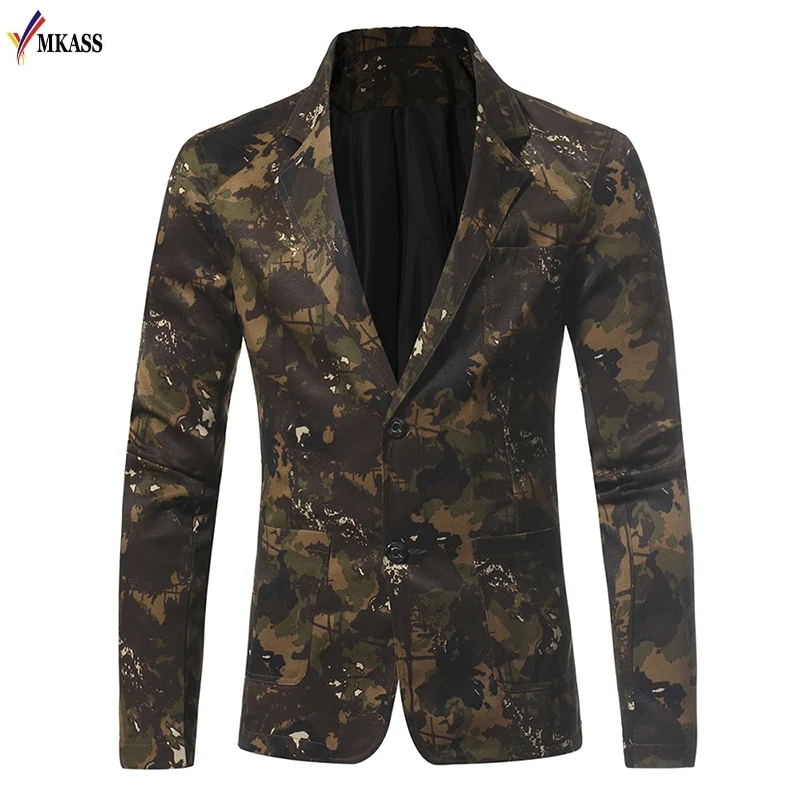 2017 Men blazer homme winter slim fit fashion camouflage cotton suit men top quality casual suit men American style M-3XL