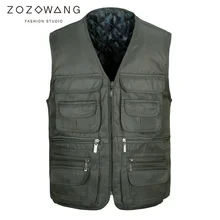 Zozowang autumn winter new plus size short casual vest men solid zipper v neck loose multi pocket high quality waistcoat men Zozowang autumn winter new plus size short casual vest men solid zipper v neck loose multi pocket high quality waistcoat men