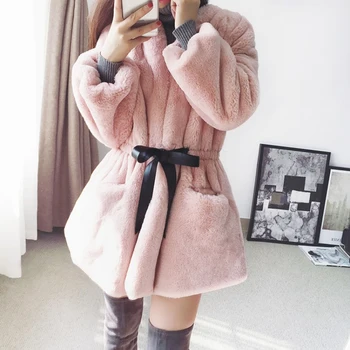 

2017 autumn and winter Slim was thin long warm coat Fur imitation Rex lady casual fashion fur coat