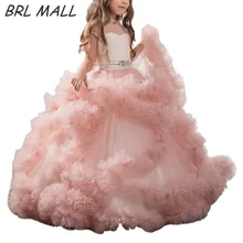 Великолепные Розовые Платья с цветочным узором для девочек; бальное платье с короткими рукавами и рюшами; детское вечернее платье с поясом; платья для первого причастия для девочек