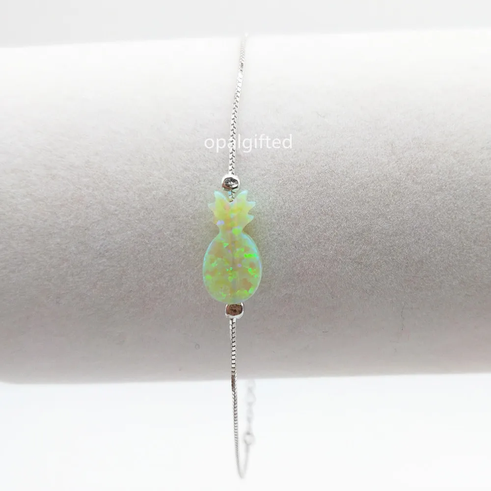 1 шт. op12 желтый зеленый синтетический 7,1*14 миллиметровый опал браслет ананас с 925 серебро для женщин/девушек браслет ювелирные изделия