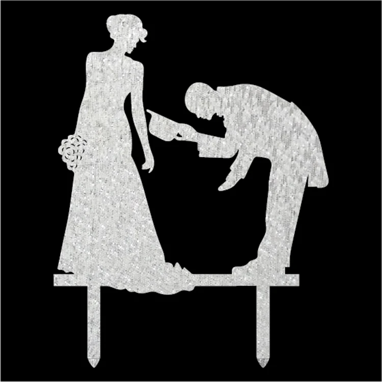  The Bridegroom Invites the Bride to Dance Black Acrylic Cake Toppers Gold Cake Stand Wedding Annive - 32941624818