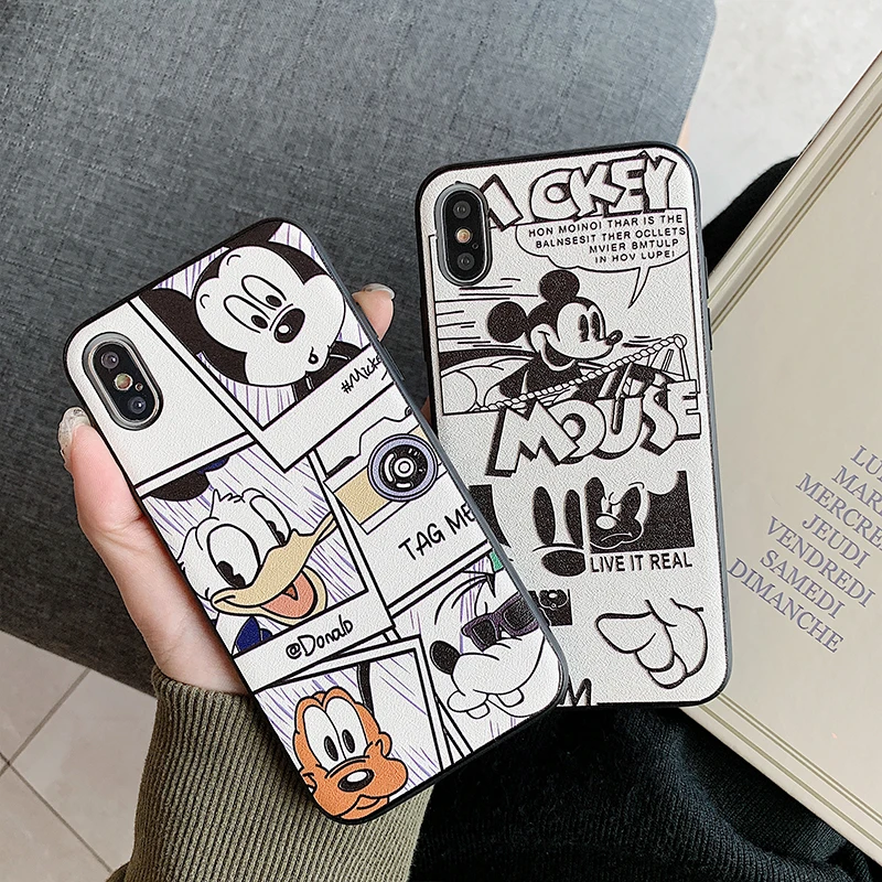 

Mickey Matte Case For iphone X XS Max XR Donald Duck patterned 6 6splus 7 8s plus Couples Black White cell phone hard cover
