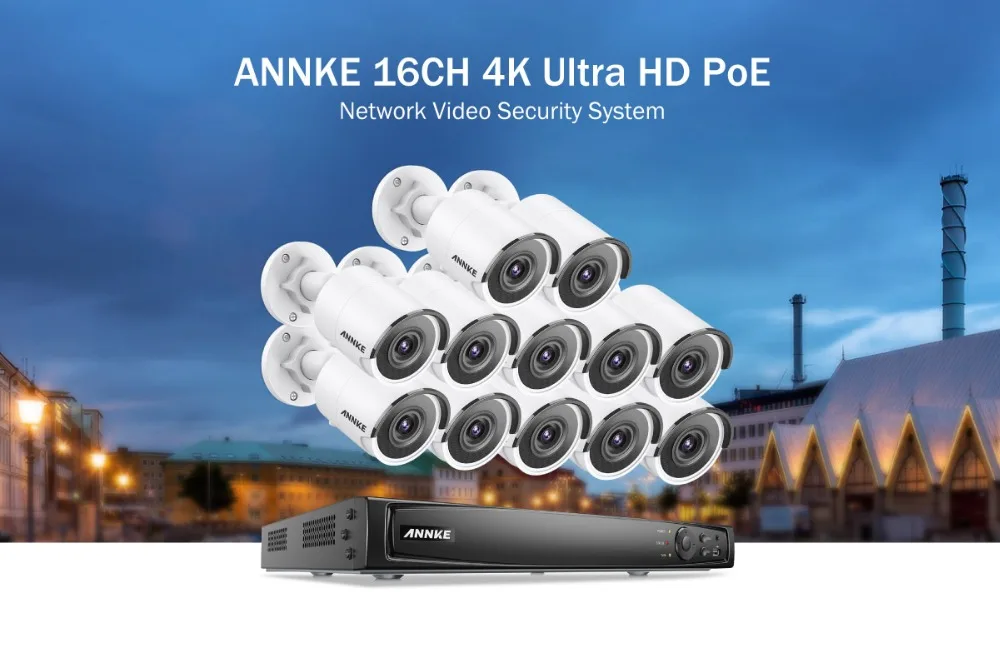 ANNKE 16CH сверхвысокой четкости 4K Ultra HD POE сетевой видеорегистратор безопасности Системы 8MP H.265 NVR, украшенное мозаикой из драгоценных камней, 12X8 Мп возможностью погружения на глубину до 30 м EXIR Ночное видение всепогодный IP Камера