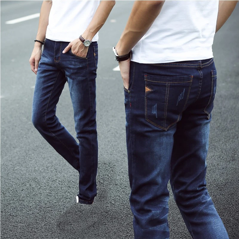 Fashion 2017 Autumn Winter Casual Denim Stretch overalls Blue Skinn jeans young men s trousers male