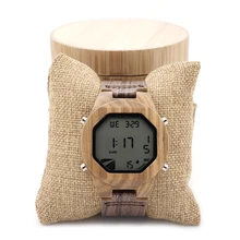 BOBO BIRD Top Brand Design Zebra Wooden Mens Watch LED Digital Watches With Wood Leather Straps