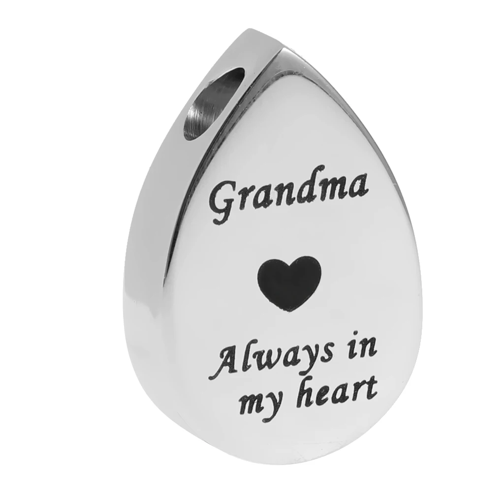 Classic Teardrop Stainless Steel Always in My Heart Mini Urn Memorial Keepsake Pendant for Earring Necklace Keyring Charms
