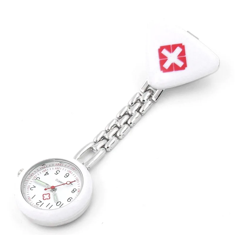 Nurse Watch Round Red Cross Pendant With Clip Hanging Solid Color Doctor Nurses Medical Fashion Portable 1