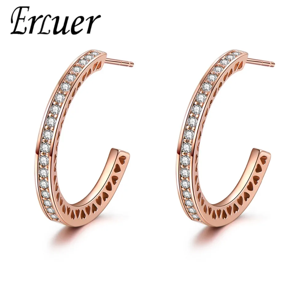 

ERLUER Trendy Women Hoop Earrings Charm CZ Rose Gold Wedding Earring for Female Party Jewelry Fashion Friendship Valentine Gifts