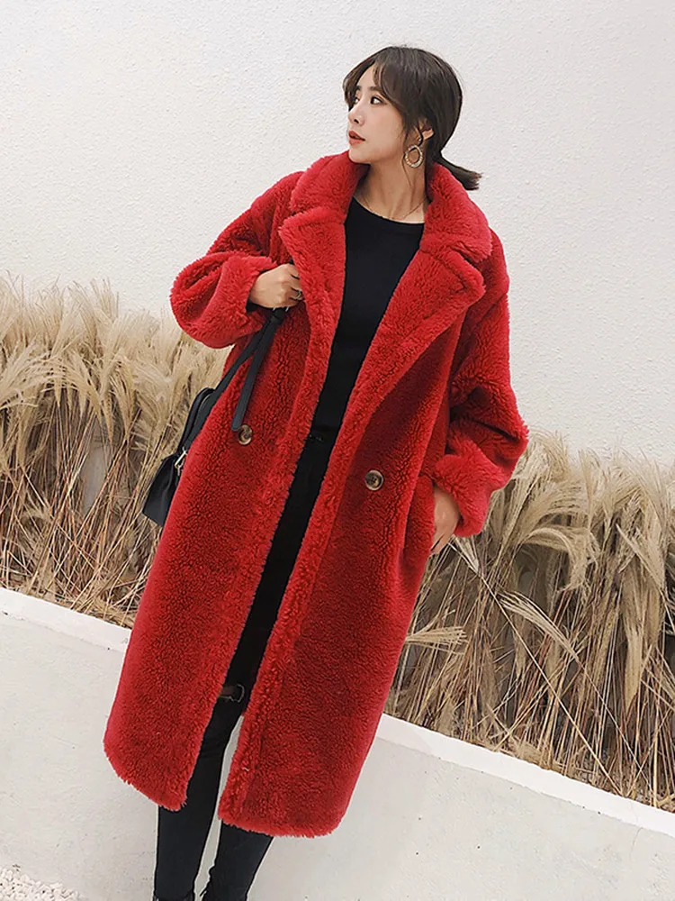 

Women Winter Coat Luxury Fashion Full Sleeve Long Turn-down Collar Slim Full Pelt Thick Warm Fake Wool Parka XHSD-402