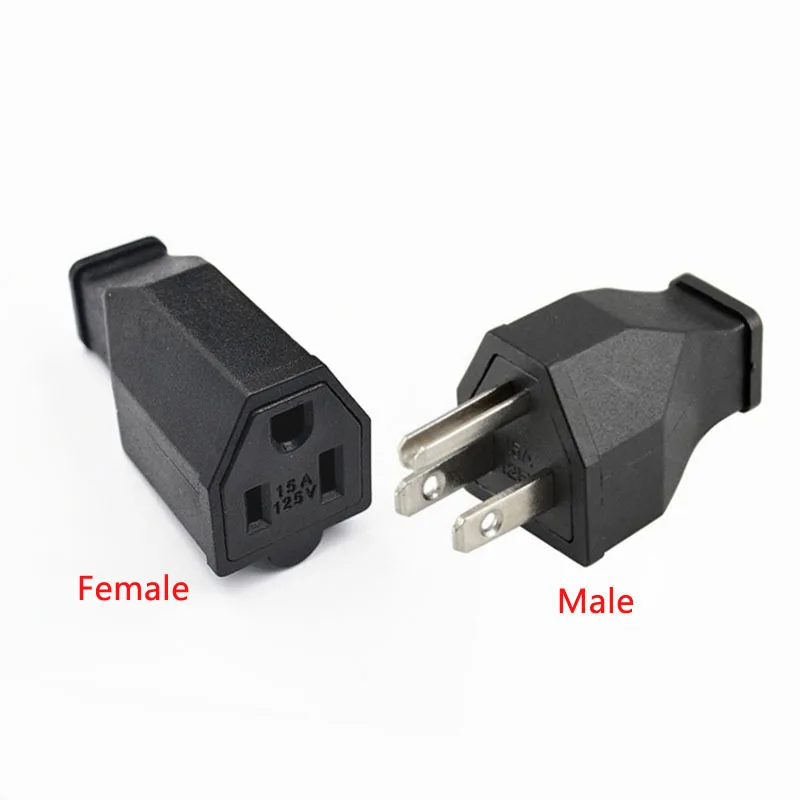 

2pcs US Standard Male and Female Electrical Socket Plug Three-pin Power Extension Cord Connection Plug 15ap 125V