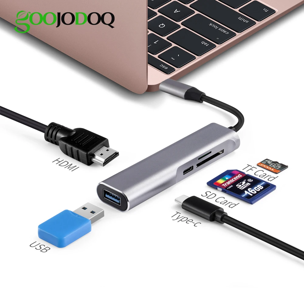 

GOOJODOQ Type-C USB-C HUB To HDMI 4K USB 3.0 TF SD Card Reader Thunderbolt 3 USB Type C Hub For MacBook Air Pro 13 15 Huawei