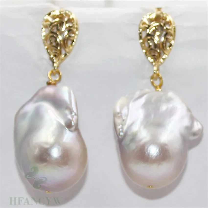 

13-15mm Gray Baroque Pearl Earrings Hook AAA Aurora Cultured TwoPin Party Mesmerizing Dangler Gift Jewelry Flawless Women