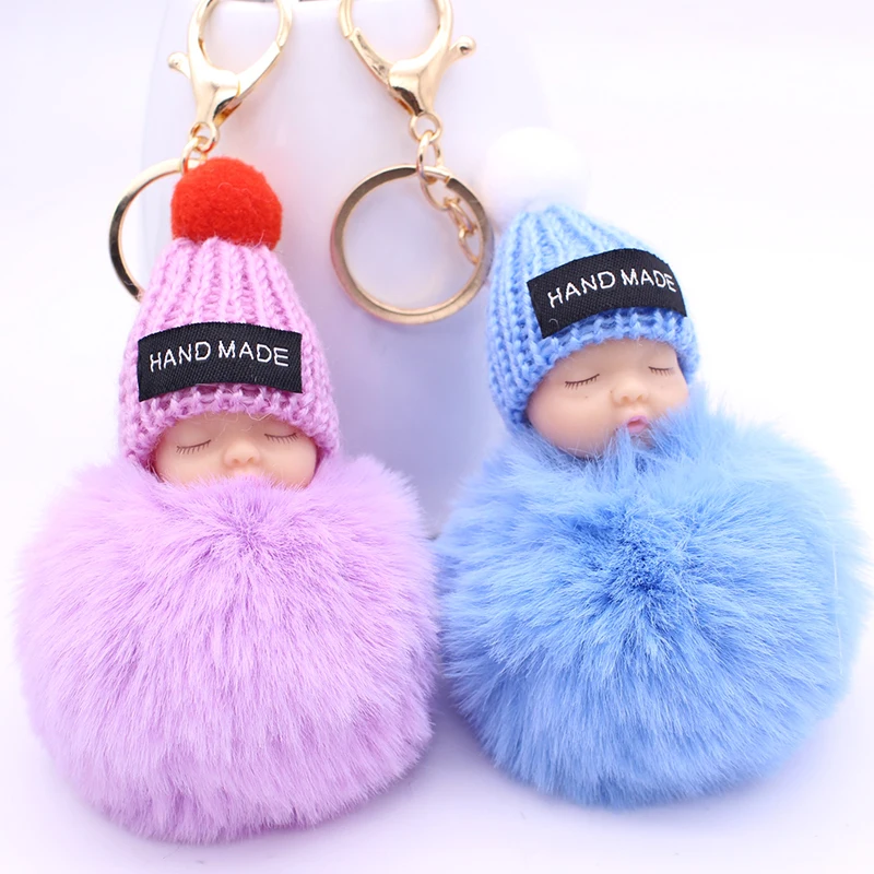 New Cute Sleeping Baby Doll Keychain Plush For Women Bag Toy Key Ring