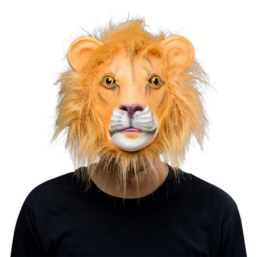 Animal Latex Masks Lion Full Face Mask Adult Cosplay Props Halloween Maskin Boys Costume
