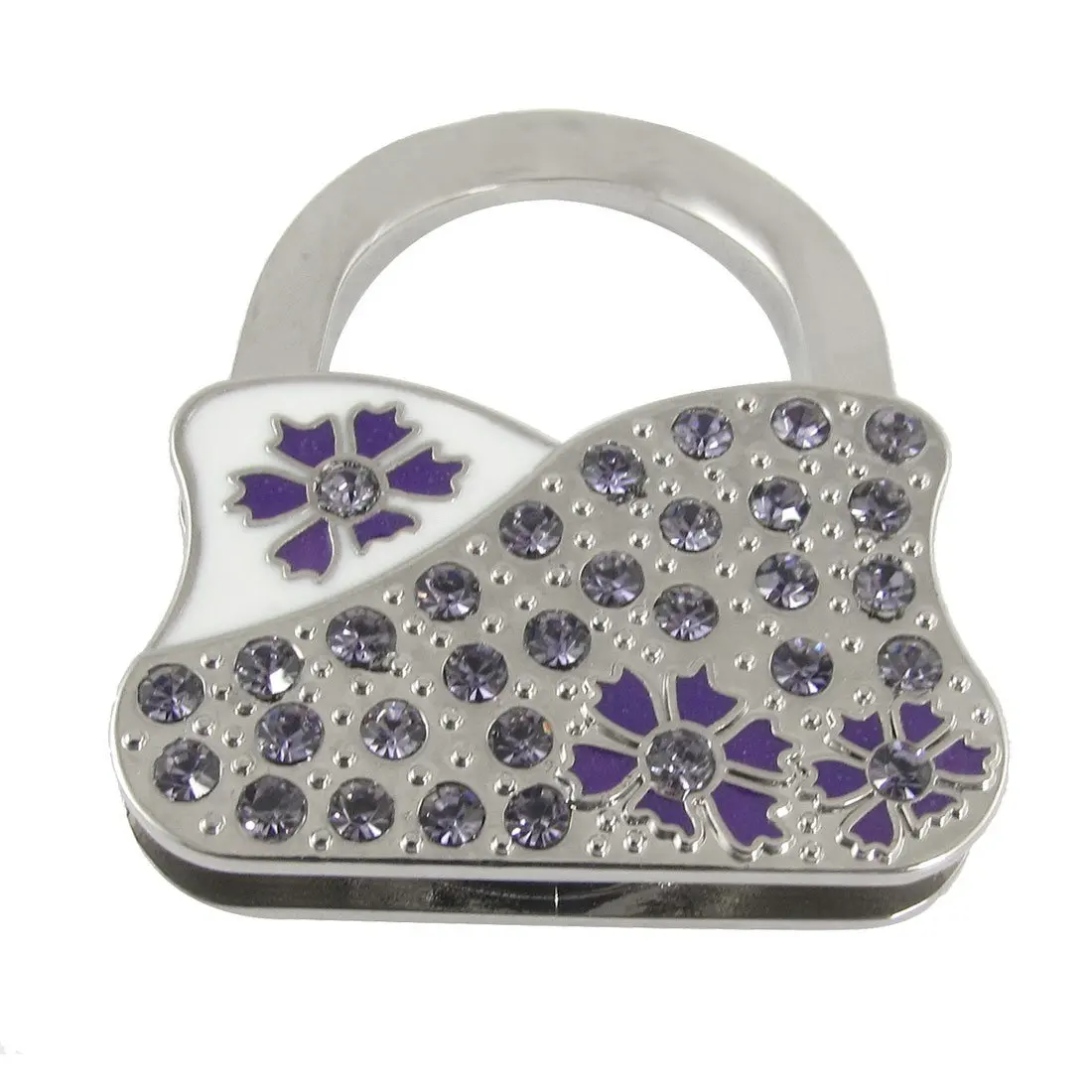 

Purple Flower Glitter Rhinestone Bag Shape Foldable Hook for Handbag