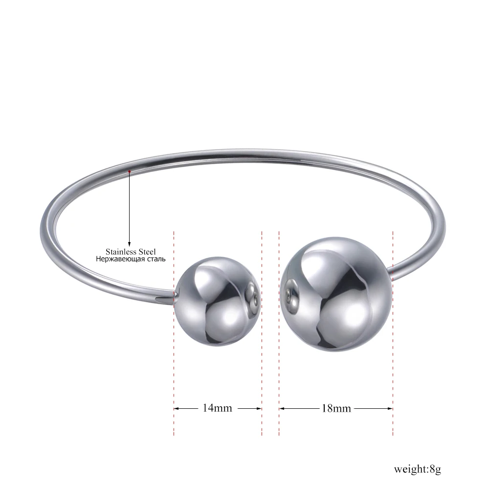 Lokaer Trendy Double Big Ball Stainless Steel Cuff Bracelet Jewelry For Women Silver Color Bracelet Bangle Valentine Gift B19009 bangle bracelet,stainless steel bracelet