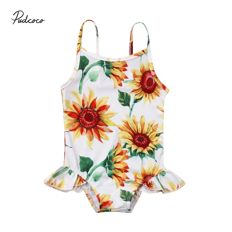 

2019 Brand Infant Kids Baby Girls SunFlower Swimwear Bodsuit Summer Cute Sleevess Sling Bathing Suit Beach Clothes Tankini 0-24M