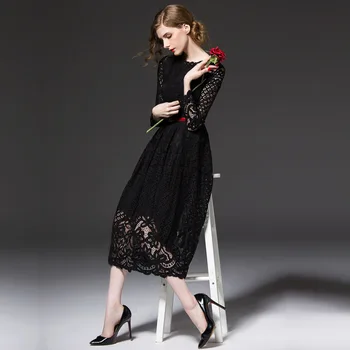 

2019 New Spring dress with long sleeve and sexy lace dress long dress white party dress
