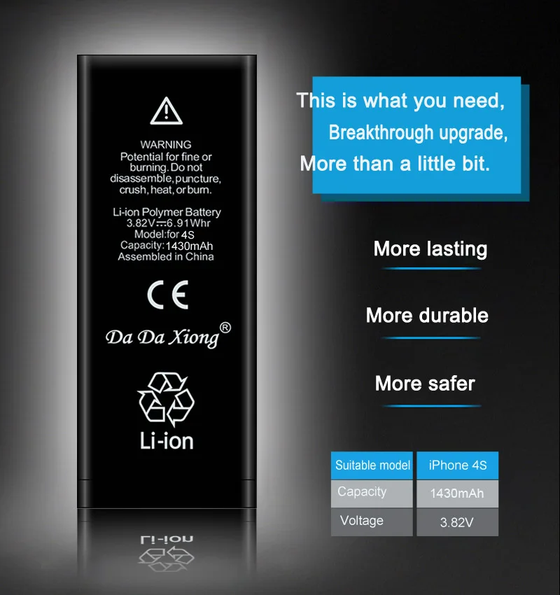 Da Xiong аккумулятор 1430 мАч для iPhone 4S 4GS настоящий литий-ионный мобильный телефон Замена для iPhone4S батареи+ Инструменты