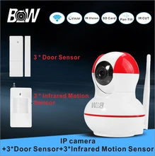 Wifi cámara ip onvif + 3 sensor de puerta 3 infrarrojos motion sensor wi-fi de video vigilancia de cámaras de seguridad del sistema de alarma bw12r