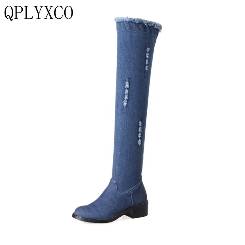 

QPLYXCO New Fashion casual boots shoes woman Big Size 33-43 Autumn Winter over the knee Boots High quality zapatos mujer 753-1