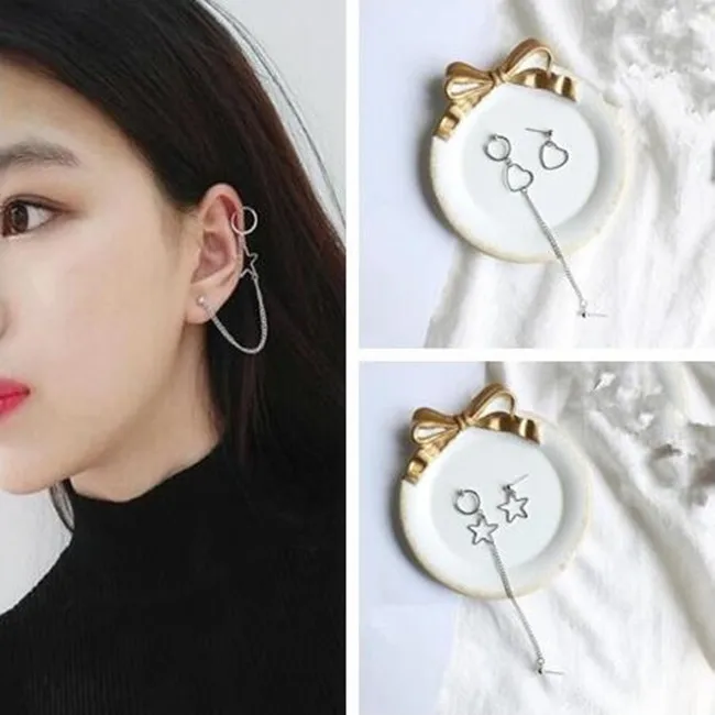 

ea1220 Europe Vintage Geometric Elements Minimalist Style Round Pentagram heart One-piece earrings Bridal Jewelry Accessory