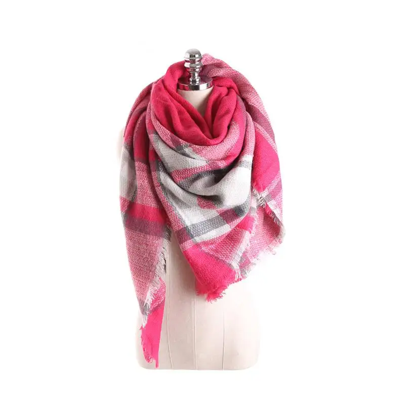 New font b Tartan b font Foulard Women Plaid Patchwork Cashmere Scarf Winter Luxury Brand Thick