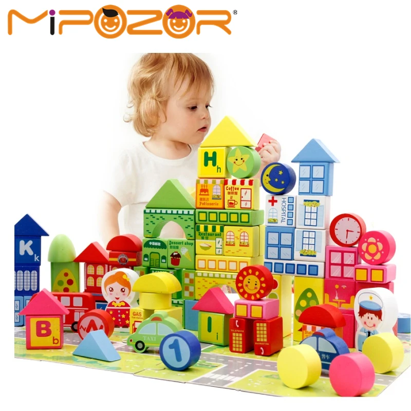 

MIPOZOR 160Pcs Wooden Puzzle Designer Model Building City Road Puzzles Kids Educational Toys DIY Farm Traffic Car Bricks
