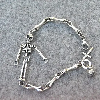 

Gothic Style S925 Sterling Silver Retro Thai Silver European And American Men And Woman Skull Personality Cross Bracelet Homme