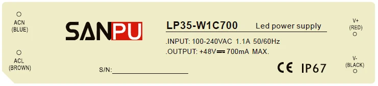 SANPU источник питания светодиодный драйвер постоянного тока 700mA 35 Вт 10-48 В DC водонепроницаемый IP67 AC-DC трансформатор освещения 50 в SMPS - Цвет: with SANPU Logo