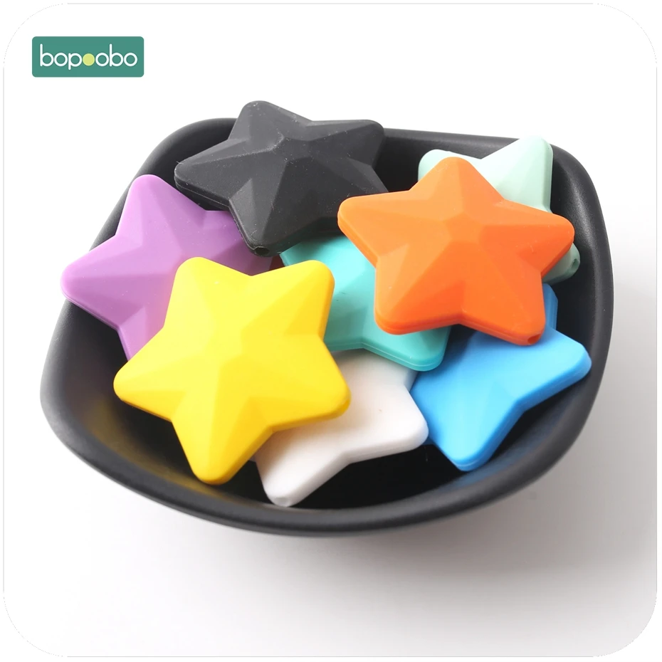 

Bopoobo 5pcs Silicone Beads Star Shaped Food Grade Teething Accessories 38mm Necklace Silicone Interactive Toys Baby Teether