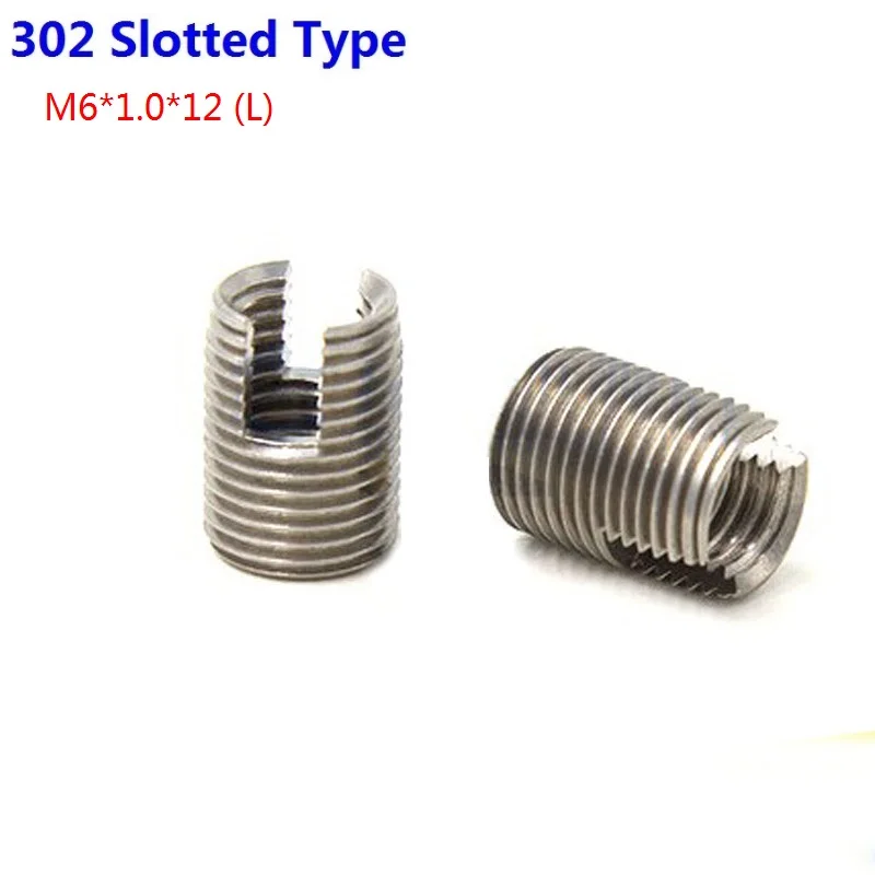 100PCS/Lot Stainless Steel M6 Self Tapping Thread Inserts 302 Slotted Type Insert Bushing Screws