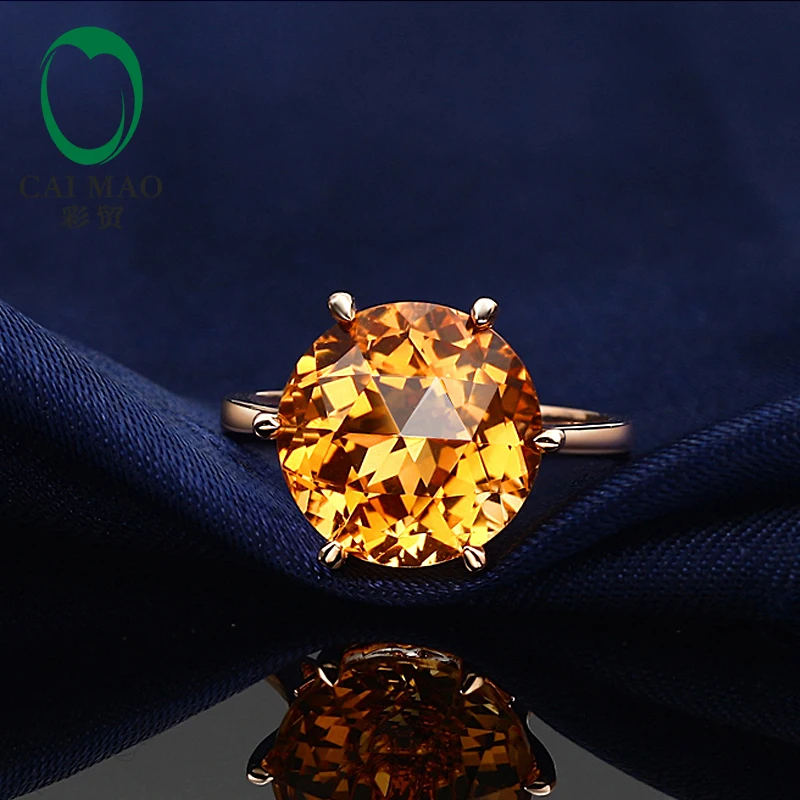 Caimao Jewelry Natural Round Diamond 14K Rose Gold Six Prong Citrine Gemstone Engagement Ring