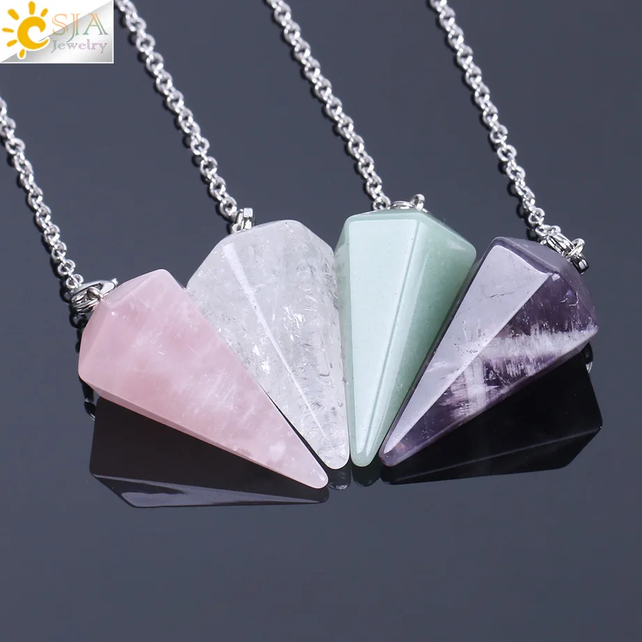 CSJA Healing Pendulum for Divination Pink Quartz Pendulums Biolocation Natural Gem Stone Chain Men Reiki Crystal Pendant E112 - Image 2