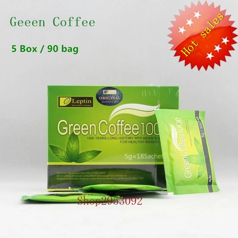 5 Box   90 bags  Losing weight Green Coffee 1000  For weight loss Fat Burning Slimming Tea  reduce cellulites diet Tea