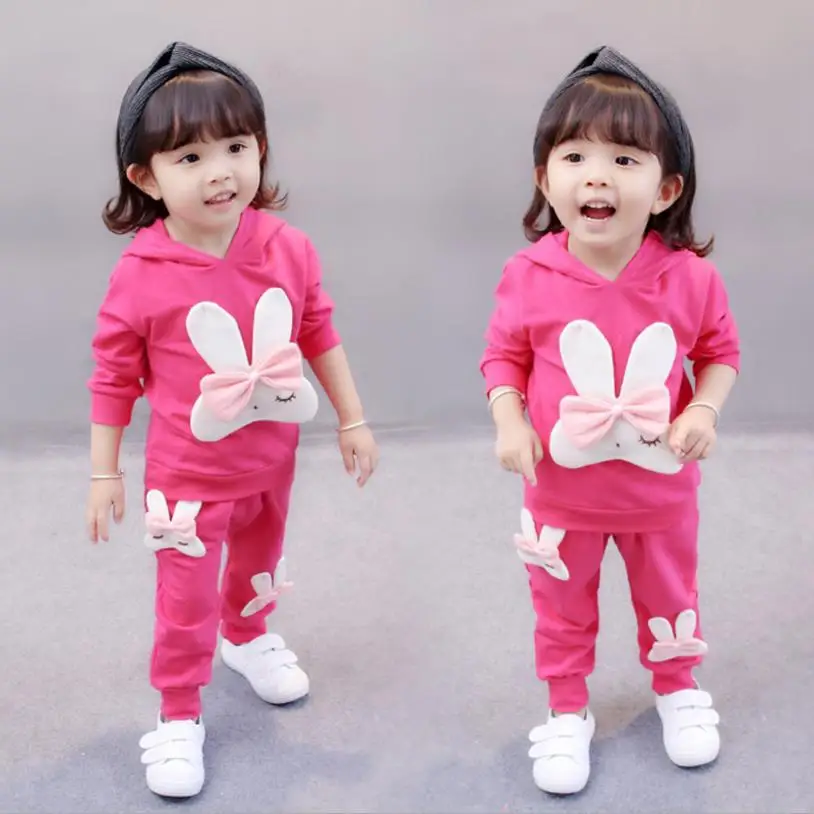 2018New Spring Autumn Baby Clothing Cartoon Rabbit Child Long Sleeve Hoodies Cotton Suit Toddler Sets Kids Outfits Girls Clothes