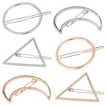 

Geometric Shape Hair Clip Fashion Women Lady Girl Punk Hollow Out Moon Triangle Circle Barrettes Hairpin Clamps Gold Tone