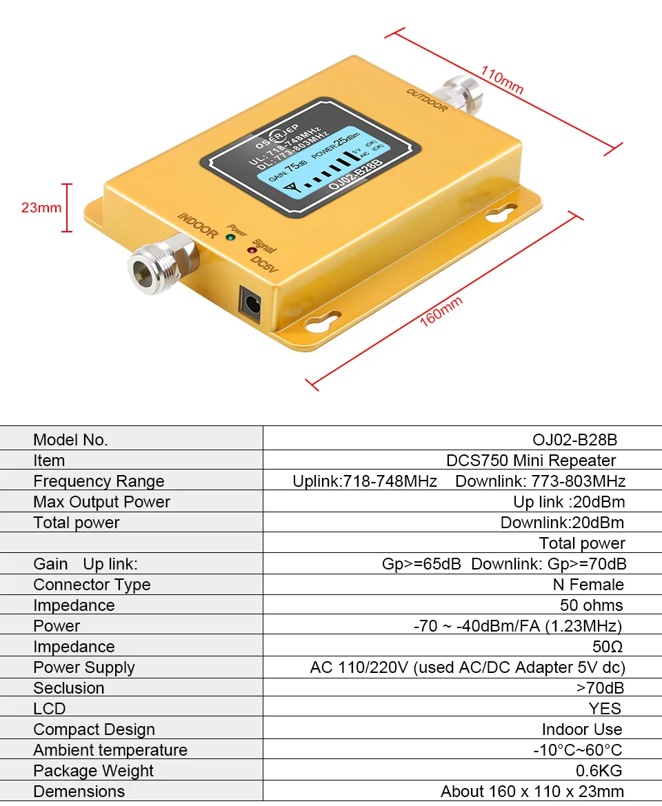 70dB lcd LTE 700MHz B28B 4G усилитель сигнала сотового телефона повторитель не включает антенну