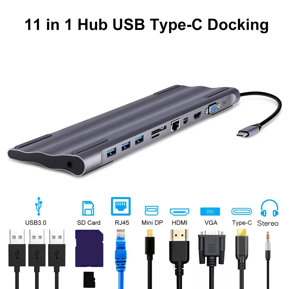 11 в 1 мульти USB C концентратор HDMI VGA USB 3,0 RJ45 SD кард-ридер 3,5 мм аудио адаптер для Surface Pro 6 type C концентратор - Цвет: 11 in 1 HUB