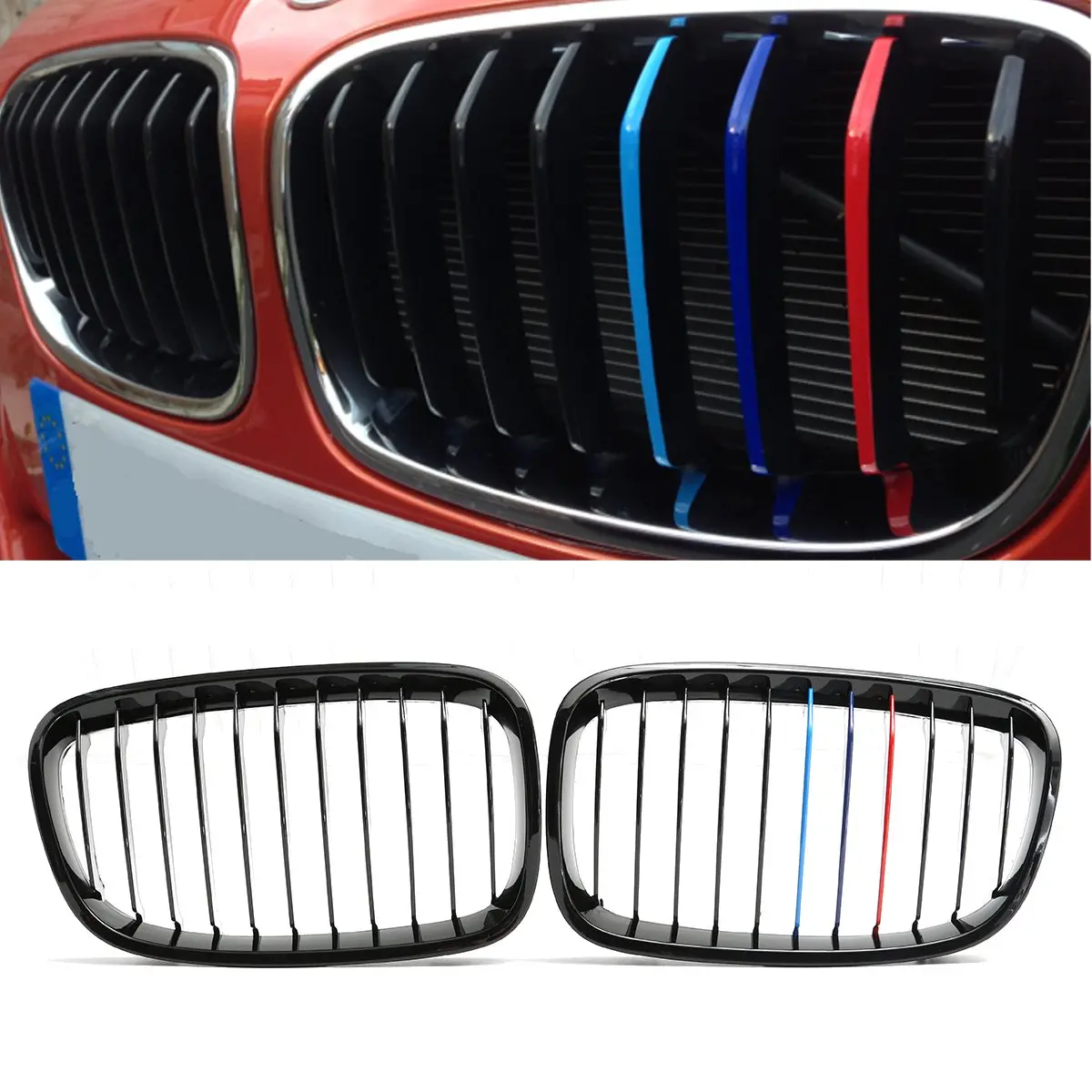 

Pair Gloss Black M Color Front Bumper Kidney Grille Shiny for BMW F20 F21 2011 2012 2013 2014