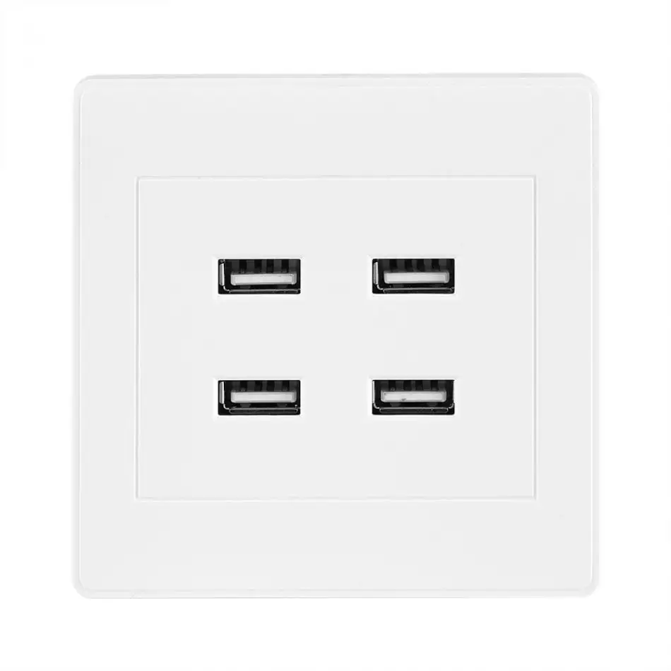 

110~250V Power Socket Charger Outlet Wall Outlet Panel Plug Socket 4 USB Ports DC 5V Home Office Electric Wall Mounted