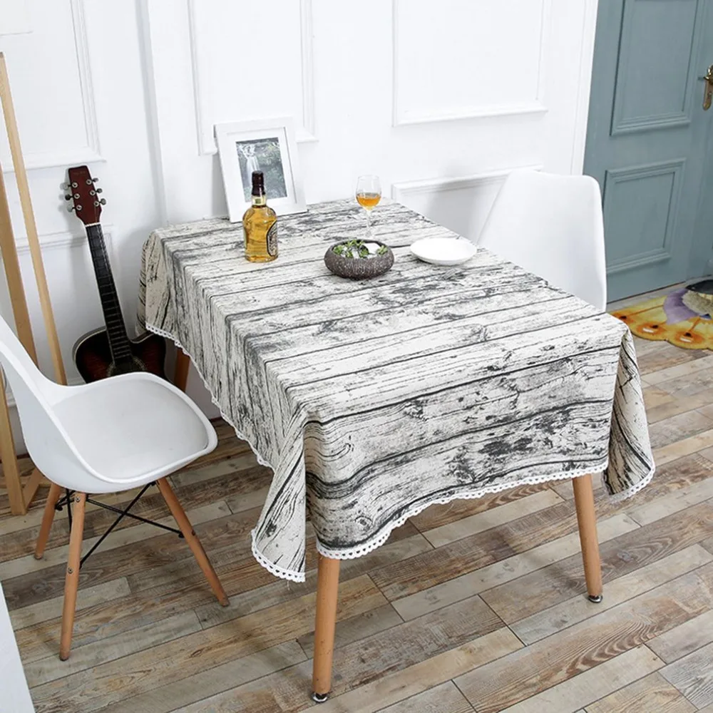 4 Sizes Wood Grain Pattern Table Cloth Cotton Linen Tablecloth