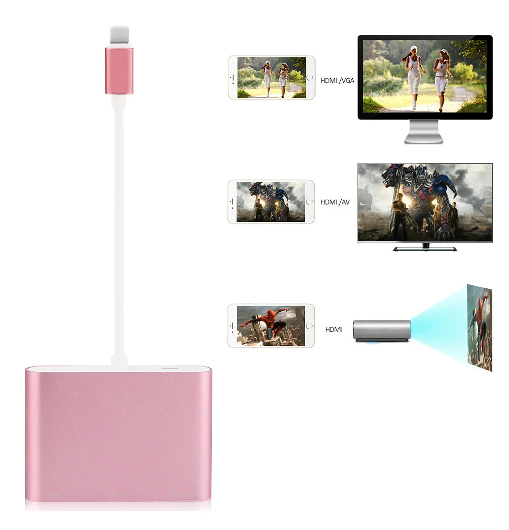 4 в 1 4 K 1080 P HD tv адаптер для Lightning-HDMI VGA AV tv адаптер конвертер для iPhone X Xs XR 8 8 plus 7 7 plus 6 plus для iPad